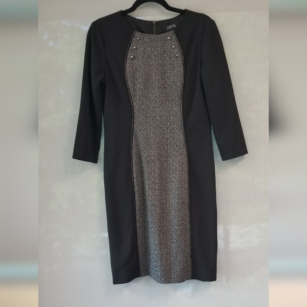 Elegant Black and White Herringbone Dress